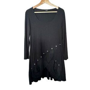 Sun Kim Women's Asymmetrical Tunic Top With Grommet Detail Size S Black Modal/Sp
